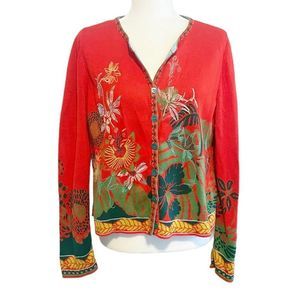 IVKO Embroidered Cardigan Sweater Tropical Red Multicolor